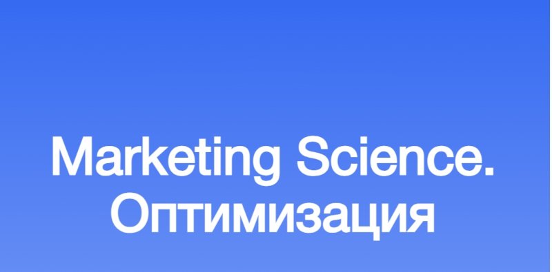 Marketing Science. Оптимизация